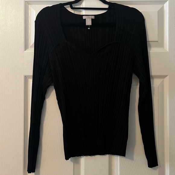 🖤H&M Black Ribbed Long Sleeve Sweetheart Neckline Top Winter Fall Size Medium🖤 - Picture 6 of 9
